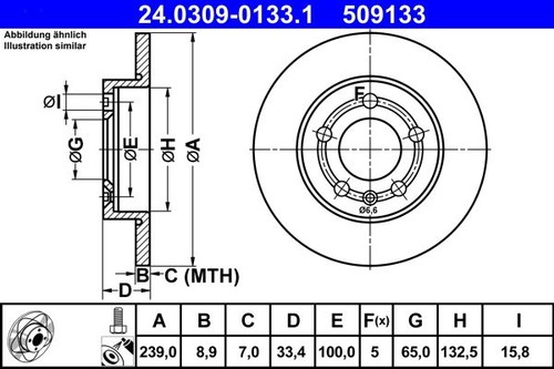 Brake disc ate 0309 - disc, 24.0309-0133.1