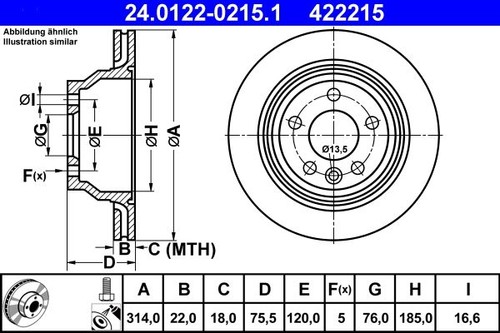 Brake disc ate 0122 0215 - brake, 24.0122-0215.1