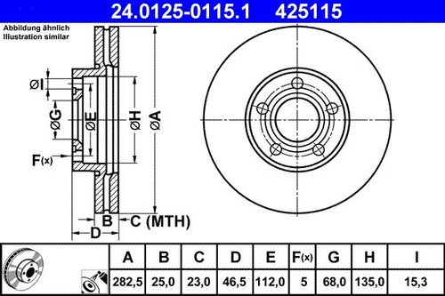 Brake disc ate 0125 - ate, 24.0125-0115.1
