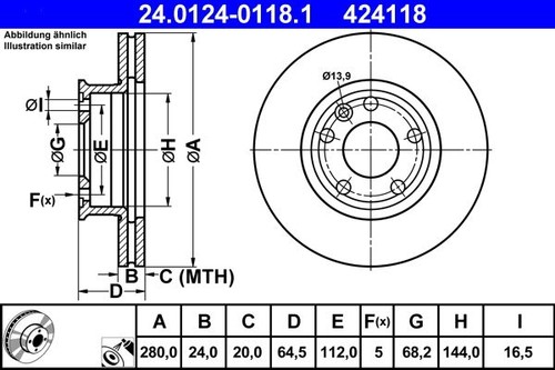 Brake disc ate 0124 - brake,