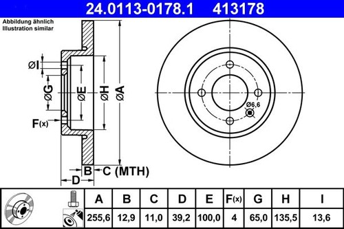 Brake disc ate 0113 0178 - ate, 24.0113-0178.1
