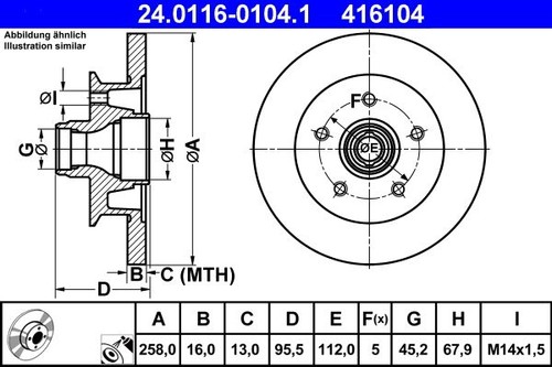 Brake disc ate 0116 0104 - brake, 24.0116-0104.1