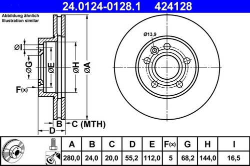 Brake disc ate 0124 0128 - disc, 24.0124-0128.1